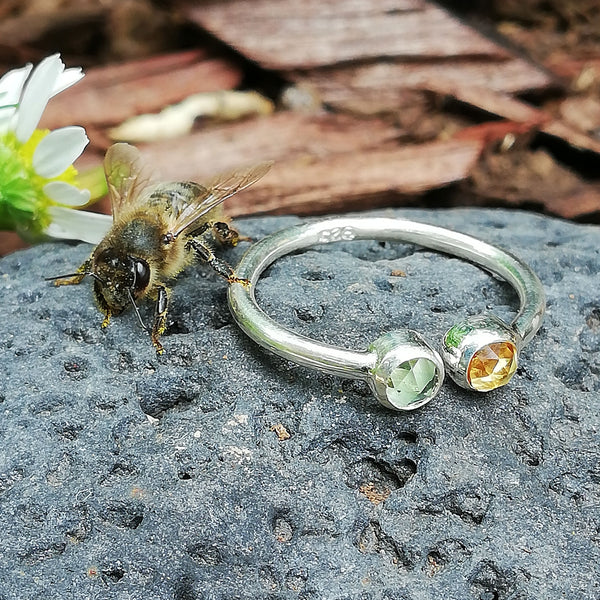 Moldavite and Citrine Ring