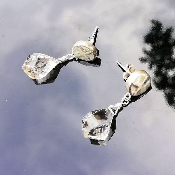 Sparkly Quartz Earrings,  Silver 999, 925