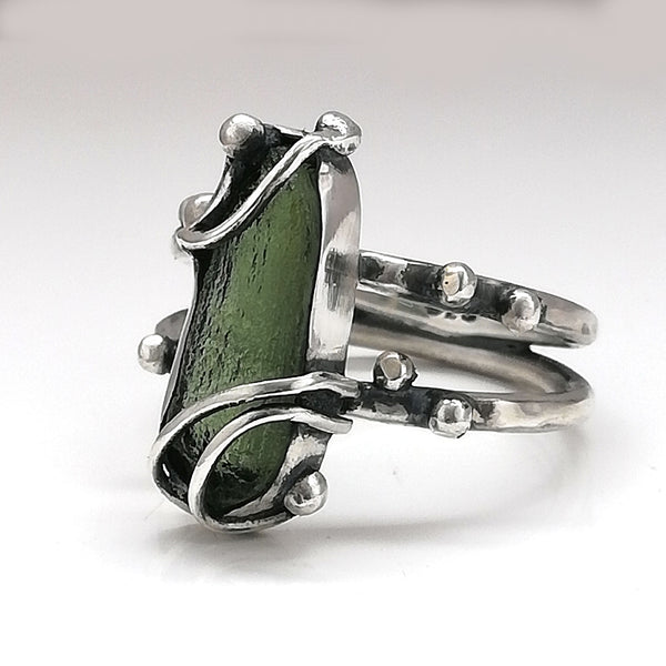 Moldavite ring Bubble