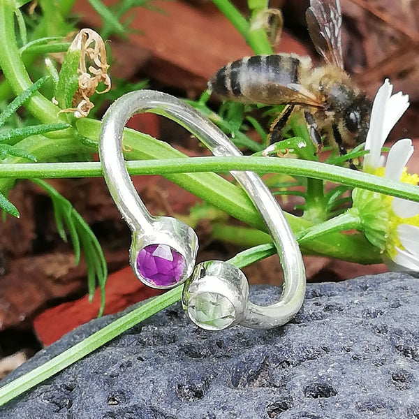 Moldavite Amethyst adjustable ring