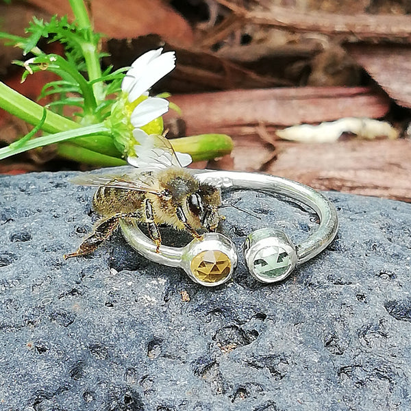 Moldavite and Citrine Ring, adjustable