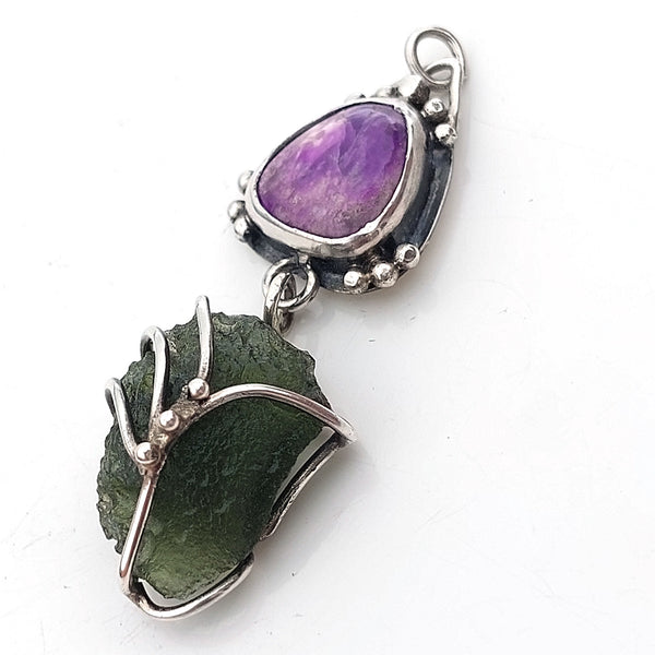 Moldavite and Sugulite pendant