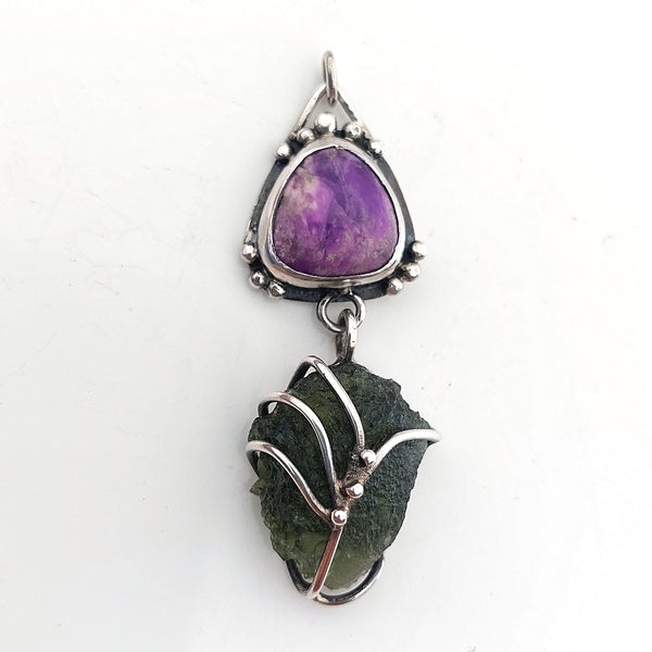 Moldavite and Sugulite pendant