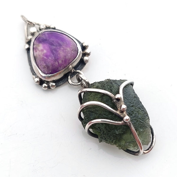 Moldavite and Sugulite pendant