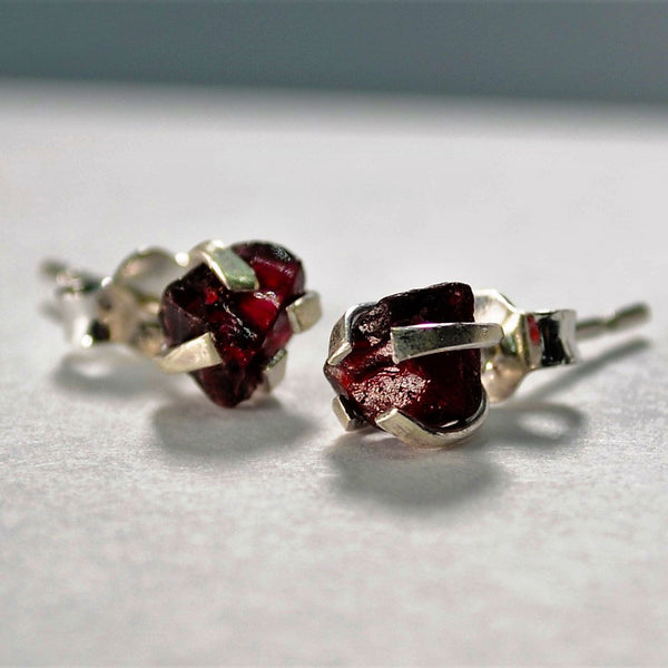 Raw Rhodolite  Garnet Stud Earrings