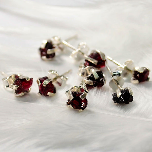 Raw Rhodolite  Garnet Stud Earrings