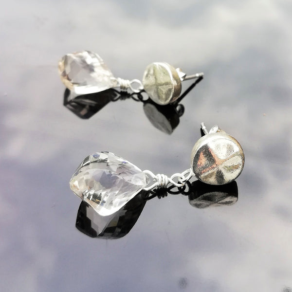 Sparkly Quartz Earrings,  Silver 999, 925
