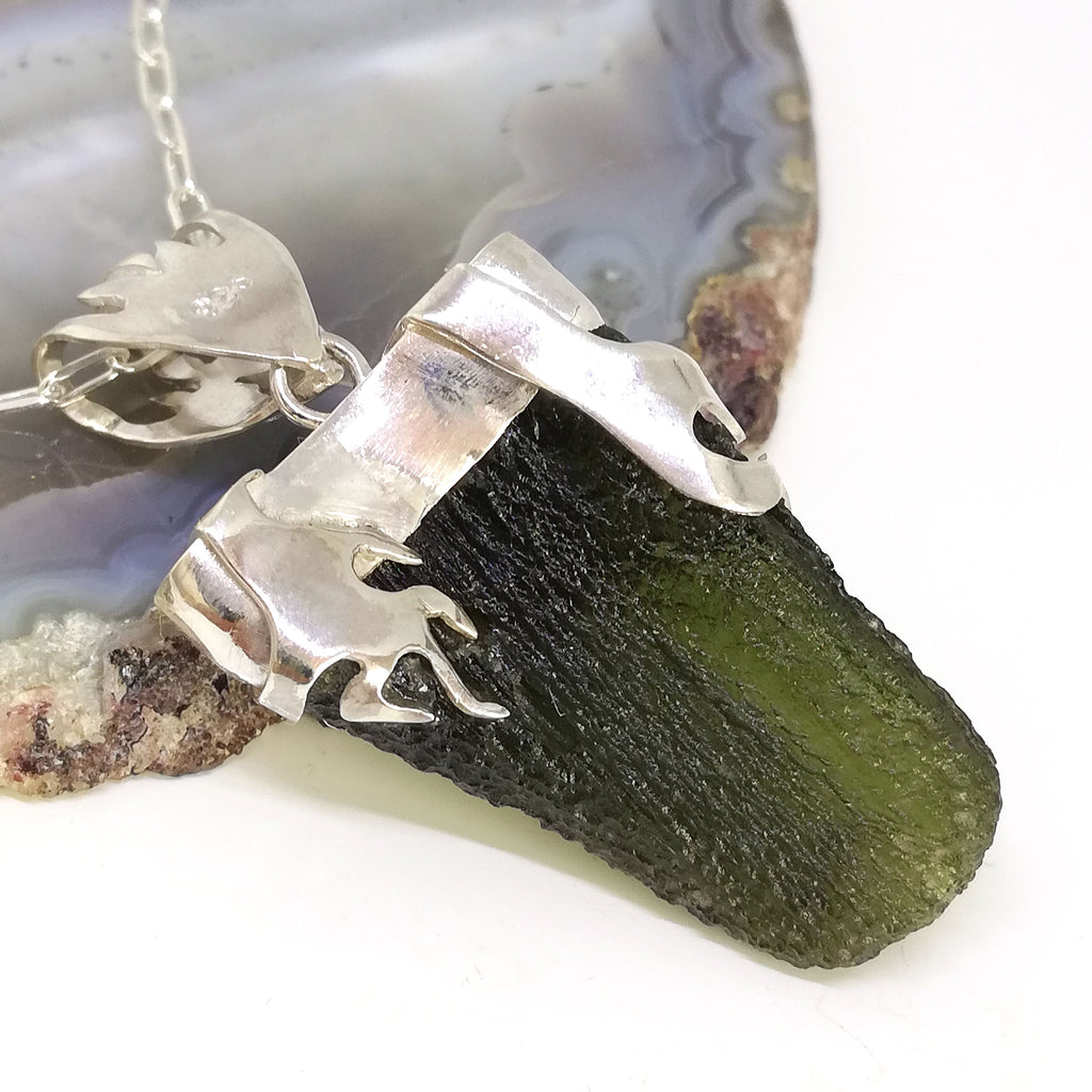 Sterling silver moldavite shop necklace