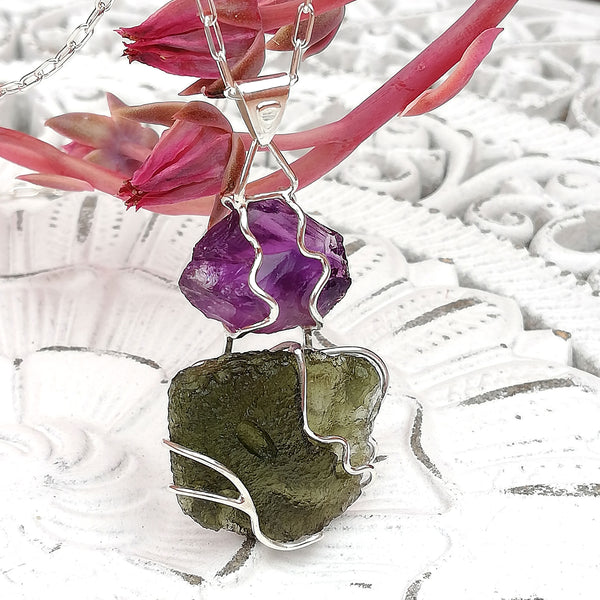 Raw Moldavite pendant, Silver 925