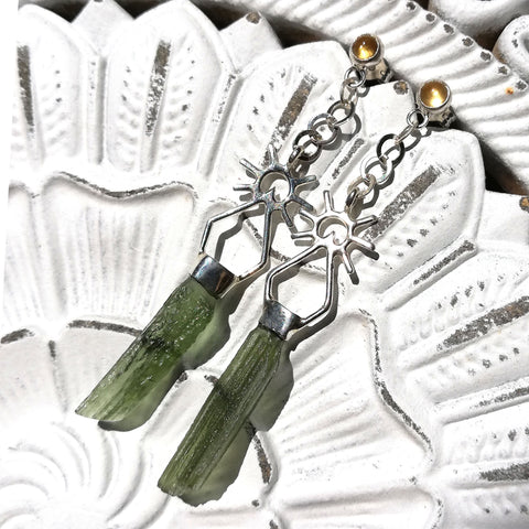 Raw Moldavite earrings