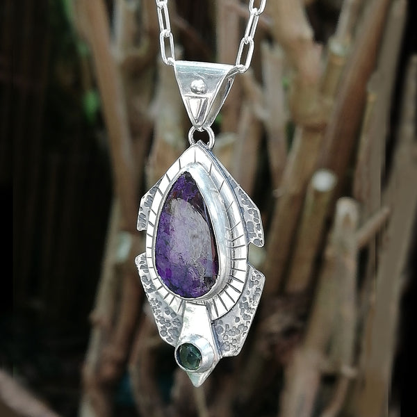 Sugilite and Moldavite necklace