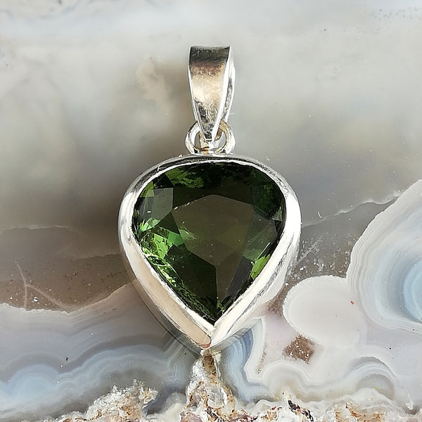 Custom order for Alex, Moldavite facet pendant