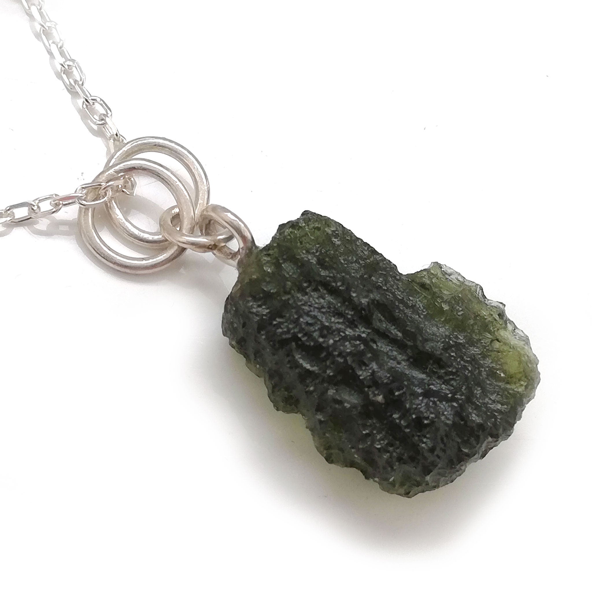 Raw Moldavite pendant, Silver 925